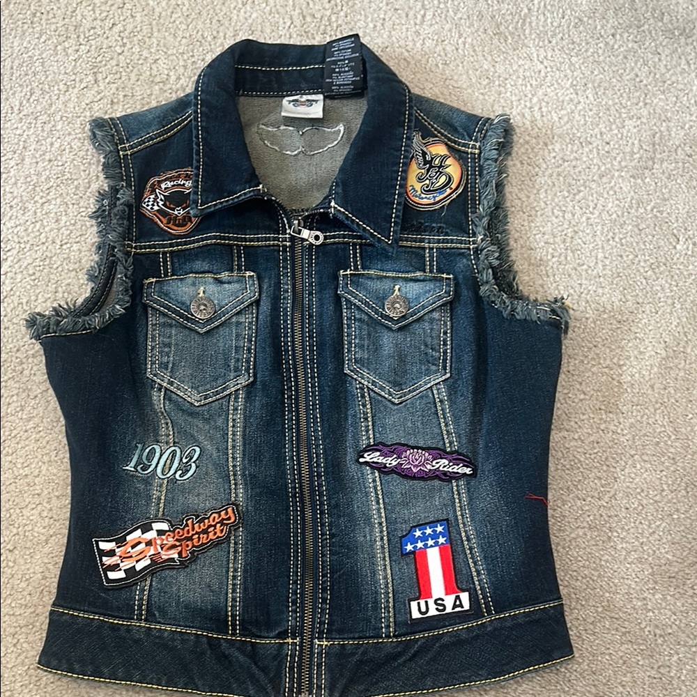Harley Davidson Denim zip up Vest with Patches